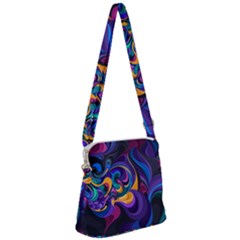 Colorful Waves Abstract Waves Curves Art Abstract Material Material Design Zipper Messenger Bag by Semog4