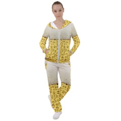 Texture Pattern Macro Glass Of Beer Foam White Yellow Art Women s Tracksuit by Semog4