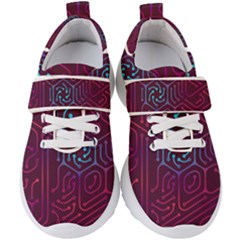 Circuit Hexagonal Geometric Pattern Background Purple Kids  Velcro Strap Shoes by Jancukart