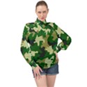 Green Military Background Camouflage High Neck Long Sleeve Chiffon Top View1