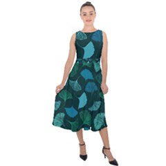 Pattern Plant Abstract Midi Tie-back Chiffon Dress by Semog4