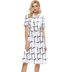 Precision Pursuit: Hunting Motif Black And White Pattern Button Top Knee Length Dress by dflcprintsclothing