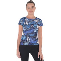 Boat Ship Background Pattern Short Sleeve Sports Top  by Ravend