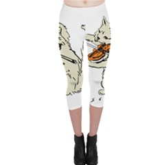 Cat Playing The Violin Art Capri Leggings  by oldshool