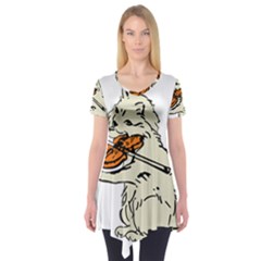 Cat Playing The Violin Art Short Sleeve Tunic  by oldshool