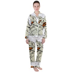 Cat Playing The Violin Art Women s Long Sleeve Satin Pajamas Set	 by oldshool