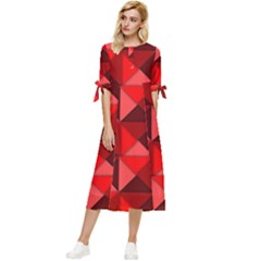 Red Diamond Shapes Pattern Bow Sleeve Chiffon Midi Dress