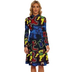 Grateful Dead Pattern Long Sleeve Shirt Collar A-line Dress by Semog4