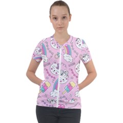 Beautiful Cute Animals Pattern Pink Short Sleeve Zip Up Jacket by Semog4