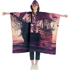 Ship Pirate Adventure Landscape Ocean Sun Heaven Women s Hooded Rain Ponchos