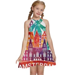 Vector Graphics Amsterdam Silhouette Kids  Halter Collar Waist Tie Chiffon Dress by Salman4z