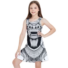 Balinese Art Barong Drawing Bali White Background People Kids  Lightweight Sleeveless Dress by Salman4z