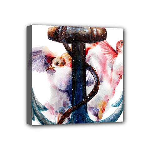 Anchor Watercolor Painting Tattoo Art Anchors And Birds Mini Canvas 4  X 4  (stretched) by Salman4z