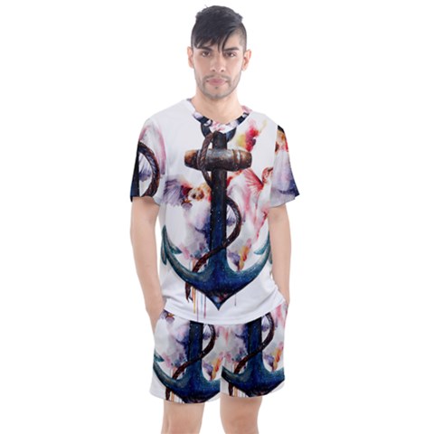 Anchor Watercolor Painting Tattoo Art Anchors And Birds Men s Mesh Tee And Shorts Set by Salman4z