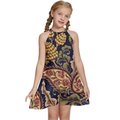 Leaves Flowers Background Texture Paisley Kids  Halter Collar Waist Tie Chiffon Dress by Salman4z