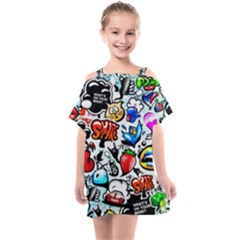 Graffiti Art Cartoon Comic Kids  One Piece Chiffon Dress by Salman4z