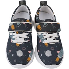 Space Background Illustration With Stars And Rocket Seamless Vector Pattern Kids  Velcro Strap Shoes by Salman4z