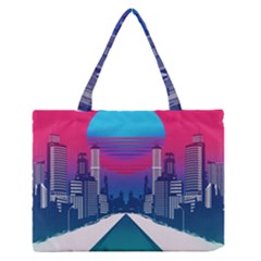 Retro Cityscape Artist Artwork Digital Art Zipper Medium Tote Bag by Salman4z