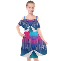 Retro Cityscape Artist Artwork Digital Art Kids  Cut Out Shoulders Chiffon Dress by Salman4z