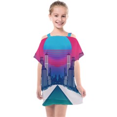 Retro Cityscape Artist Artwork Digital Art Kids  One Piece Chiffon Dress by Salman4z