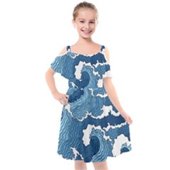 Waves Aesthetics Illustration Japanese Kids  Cut Out Shoulders Chiffon Dress by Salman4z