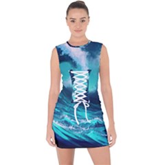 Tsunami Tidal Wave Ocean Waves Sea Nature Water Lace Up Front Bodycon Dress