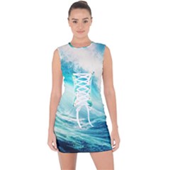 Tsunami Waves Ocean Sea Nautical Nature Water 8 Lace Up Front Bodycon Dress