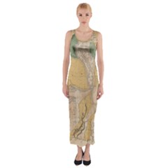 Vintage World Map Physical Geography Fitted Maxi Dress