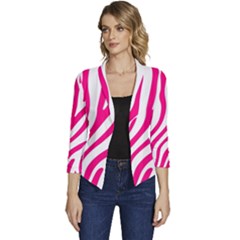 Pink Fucsia Zebra Vibes Animal Print Women s Casual 3/4 Sleeve Spring Jacket by ConteMonfrey