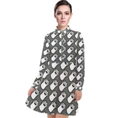 Grey And White Little Paws Long Sleeve Chiffon Shirt Dress by ConteMonfrey