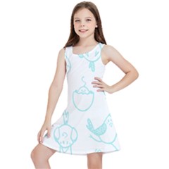 Birds Seamless Pattern Blue Kids  Lightweight Sleeveless Dress