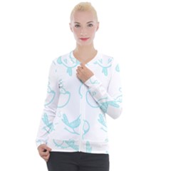 Birds Seamless Pattern Blue Casual Zip Up Jacket by ConteMonfrey