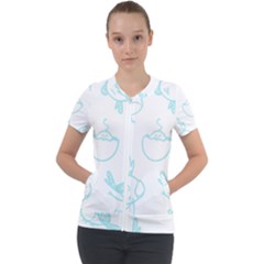 Birds Seamless Pattern Blue Short Sleeve Zip Up Jacket by ConteMonfrey