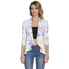 Rainbow Clown Pattern Women s 3/4 Sleeve Ruffle Edge Open Front Jacket by Amaryn4rt