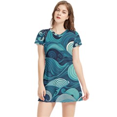 Waves Ocean Sea Abstract Whimsical Abstract Art Women s Sports Skirt