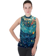 Confetti Ocean Themed Tropical Background Wallpaper Mock Neck Chiffon Sleeveless Top