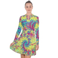 Fractal Spiral Abstract Background Vortex Yellow Long Sleeve Panel Dress by Uceng