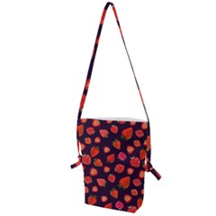 Strawberry On Black Folding Shoulder Bag by SychEva