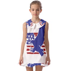 Usa Flag Eagle Symbol American Bald Eagle Country Kids  Pilgrim Collar Ruffle Hem Dress by Wegoenart