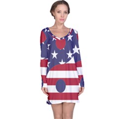 Yang Yin America Flag Abstract Art Asian Balance Long Sleeve Nightdress by Wegoenart