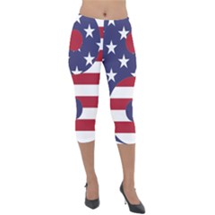 Yang Yin America Flag Abstract Art Asian Balance Lightweight Velour Capri Leggings  by Wegoenart