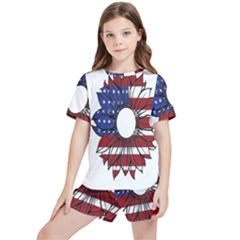 Us Flag Flower Sunshine Flag America Usa Kids  Tee And Sports Shorts Set by Wegoenart