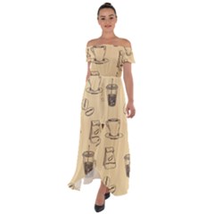 Coffee-56 Off Shoulder Open Front Chiffon Dress by nateshop