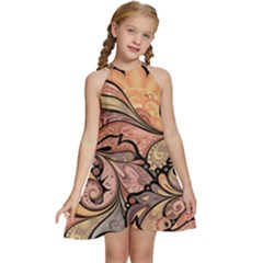 Colorful Background Artwork Pattern Floral Patterns Retro Paisley Kids  Halter Collar Waist Tie Chiffon Dress by Salman4z