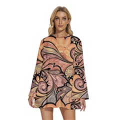 Colorful Background Artwork Pattern Floral Patterns Retro Paisley Round Neck Long Sleeve Bohemian Style Chiffon Mini Dress