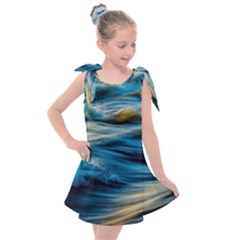 Waves Wave Water Blue Sea Ocean Abstract Kids  Tie Up Tunic Dress by Salman4z