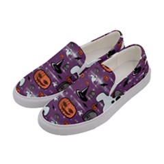 Pumpkin Ghost Witch Hat Halloween Sketch Holiday Women s Canvas Slip Ons by Ravend