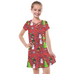 Santa Snowman Gift Holiday Christmas Cartoon Kids  Cross Web Dress by Ravend