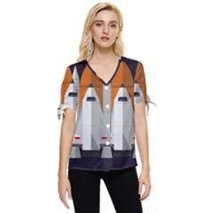 Rocket Space Universe Spaceship Bow Sleeve Button Up Top