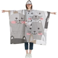 Cute Cats Seamless Pattern Women s Hooded Rain Ponchos by Salman4z